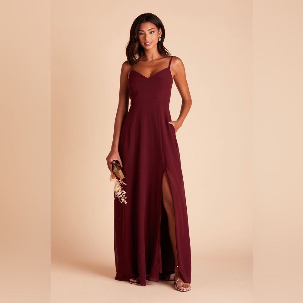 Devin Dress in Chiffon Cabernet with Slit
